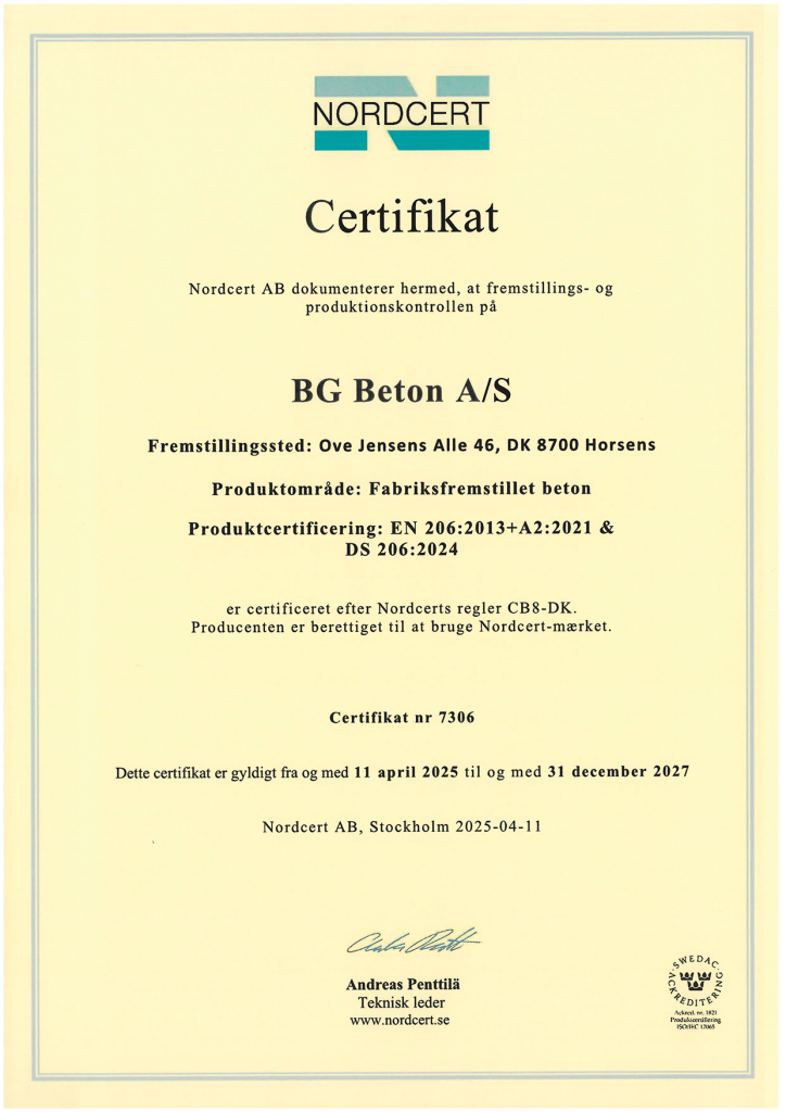 Nordcert Certifikat, DK 02 BG Beton, Horsens
