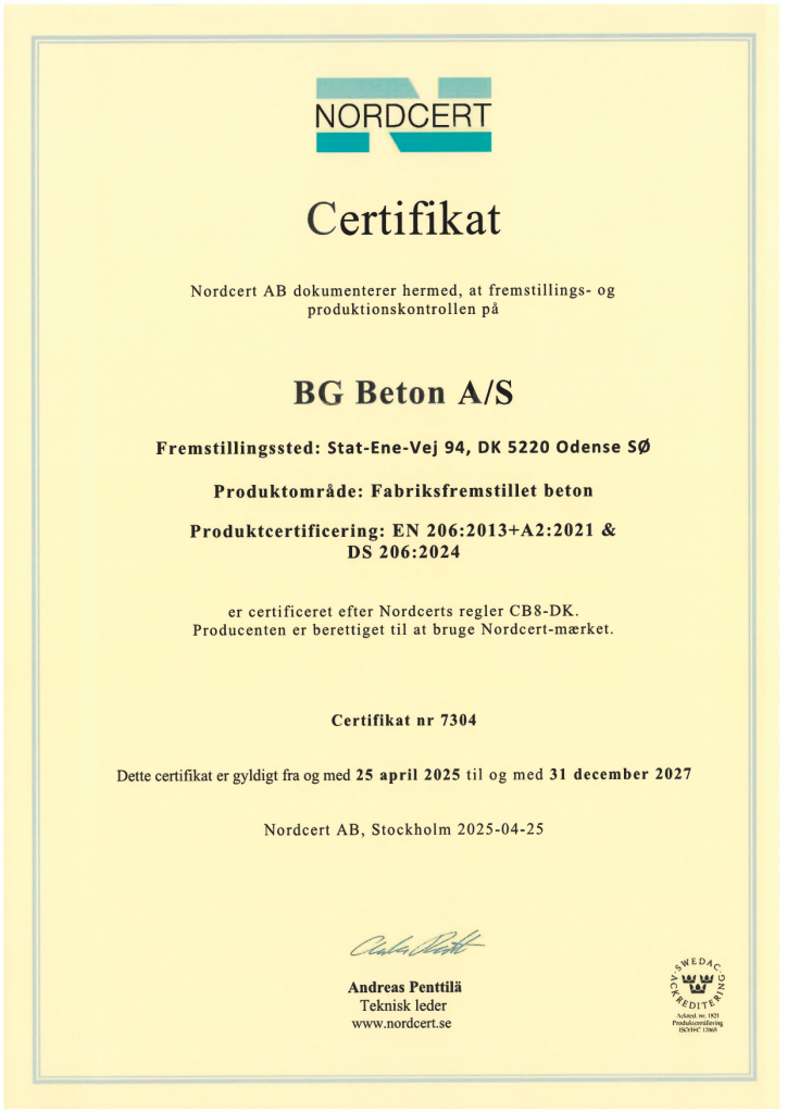 Nordcert Certifikat, DK 06 BG Beton, Tietgenbyen