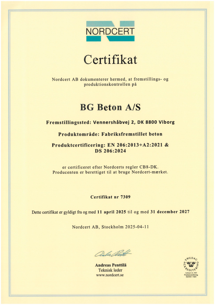 Nordcert Certifikat, DK 07 BG Beton, Viborg
